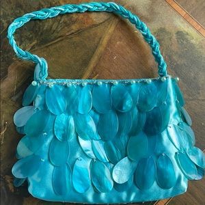 Lovely blue mother of  pearl hand beaded purse mini bag